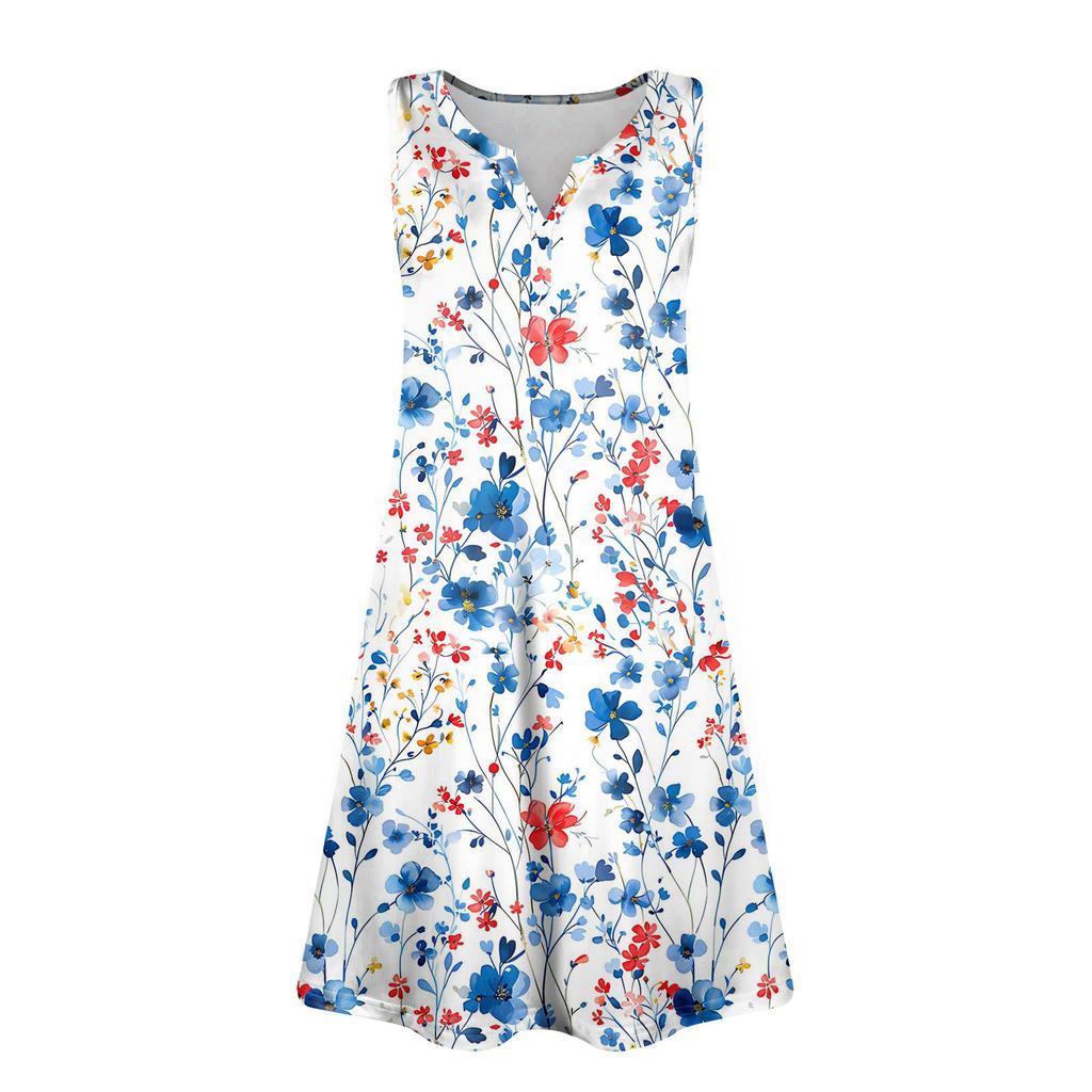 Damen Sommerkleider Lockeres V-Ausschnitt Ärmelloses Sommerkleid Kleid Mit Taschen
