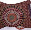 Golden Indian Bohemian Peacock Mandala Tapestry Wall Hanging