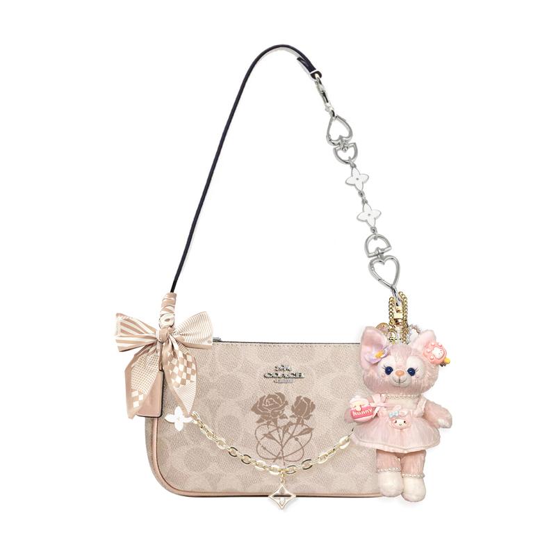 

COACH shoulder bag [Customized bag] Nolita 19 micro-label logo zipper closure, extension chain, printing, scarf, bow, doll A flower bud basic style коричневий
