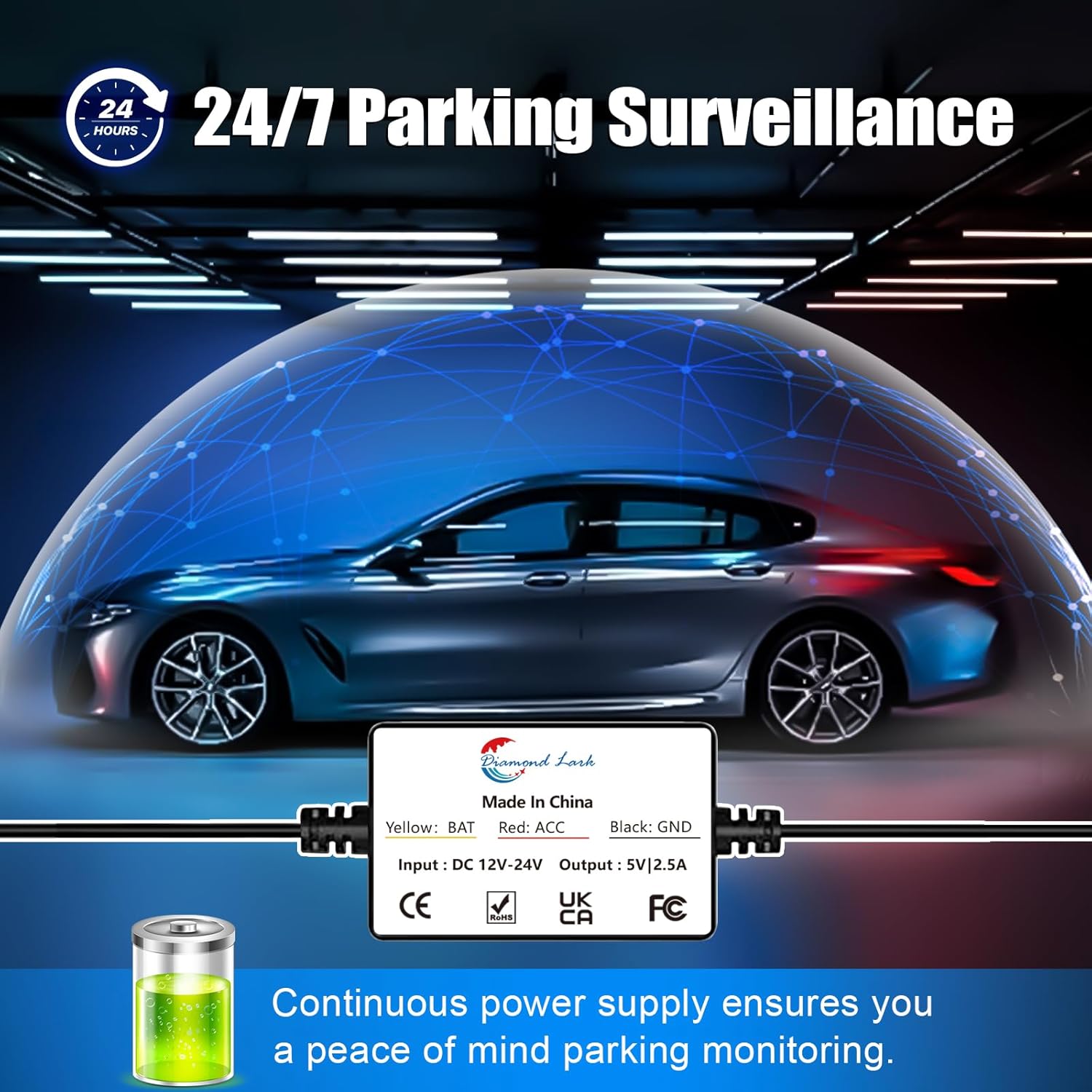 Dash Cam Hardwire Kit, Converts 12V-24V to 5V Type C USB Hardwire Kit for Dash Camera, Supports 24-Hour Parking Monitoring for Car DashCam (14.7FT)