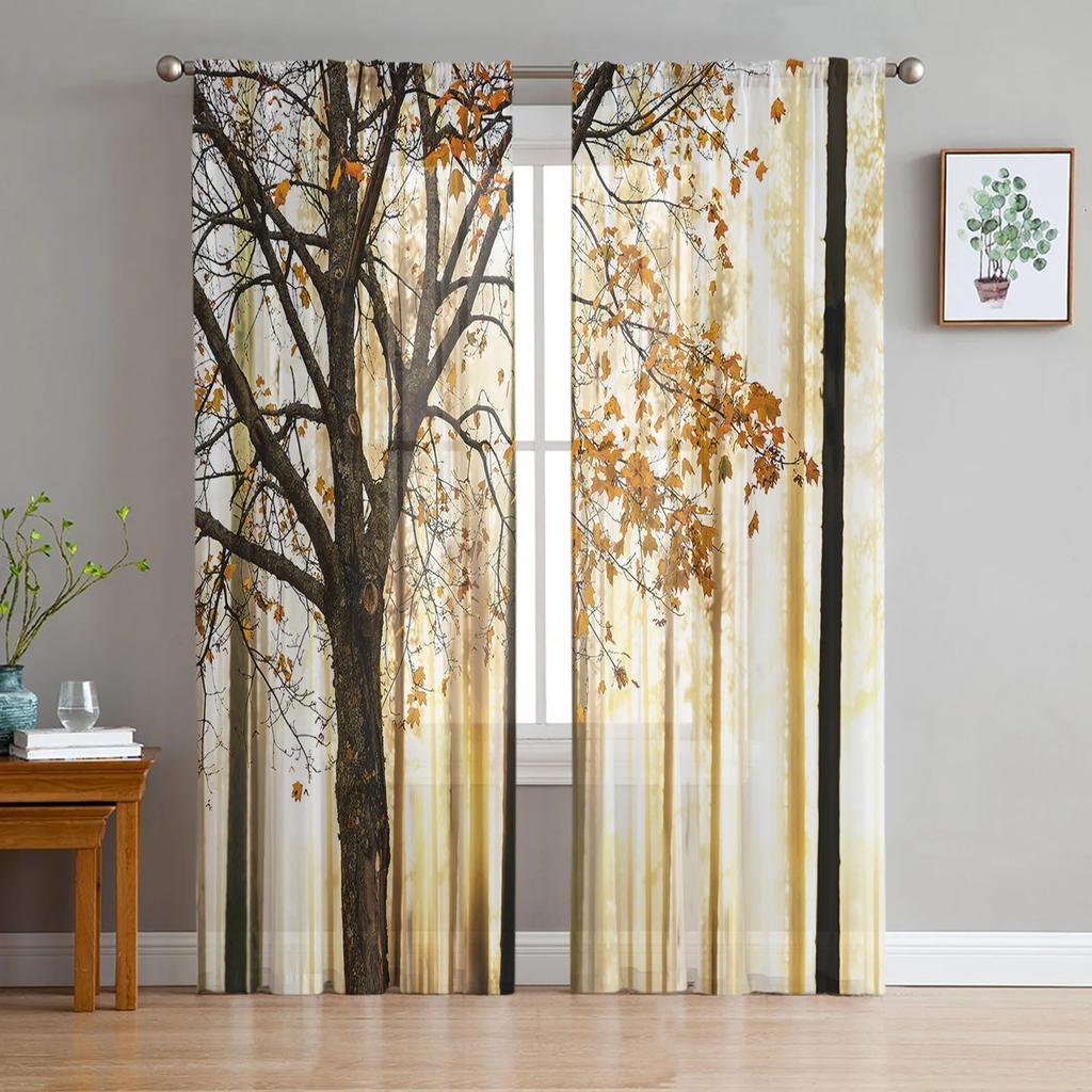 Autumn Fallen Leaves Maple Sheer Drapes for Bedroom Living Room Decoration Window Curtain Kitchen Curtain Panels