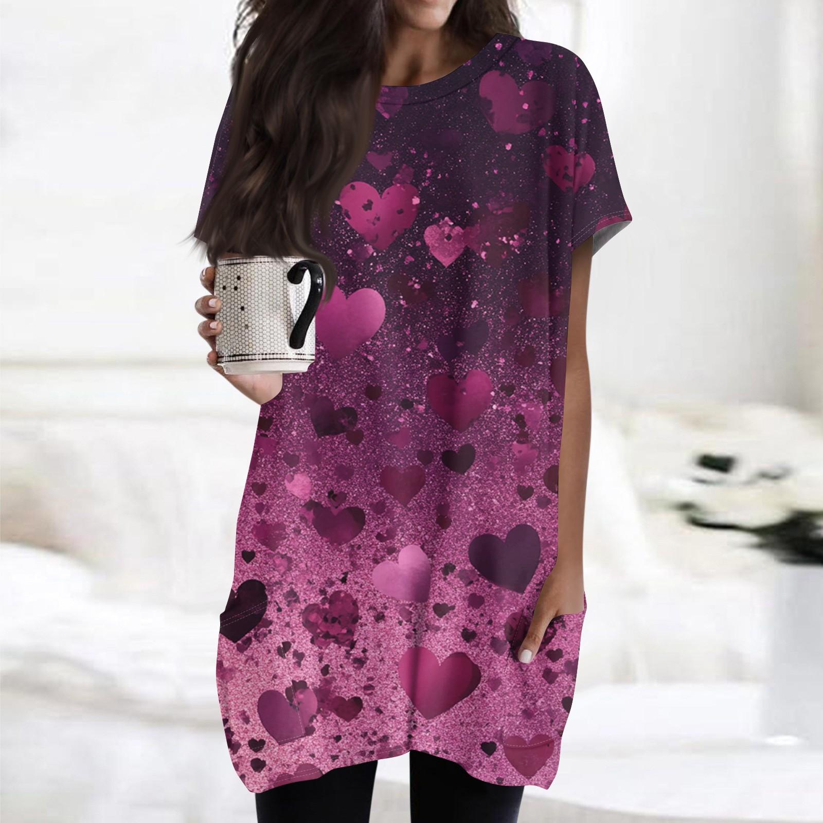 

Женская модная повседневная футболка с коротким рукавом и круглым вырезом с принтом и двумя карманами XXL