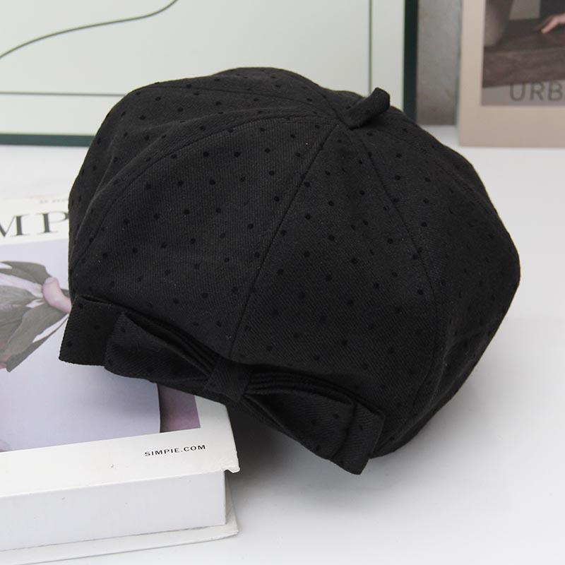 Bow Beret Women's Autumn and Winter Big Head Circumference Retro Dot Painter Hat Showing Face Small Star Anise Bud Hat