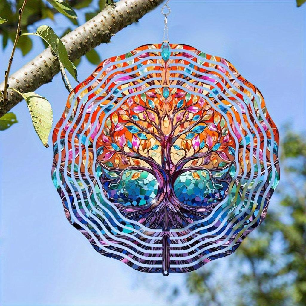 Vibrant 2D Tree of Life Wind Spinner - Colorful Acrylic Garden Art with Stained Glass Effect, Dynamic Sublimation Design for Indoor & Outdoor Decors