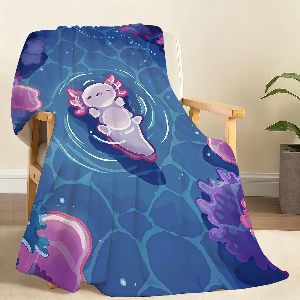 Cartoon Pink Axolotl Kawaii Blanket Soft Throw Blanket for Home Bedroom Bed Sofa Picnic Travel Office Rest Cover Blanket Gift