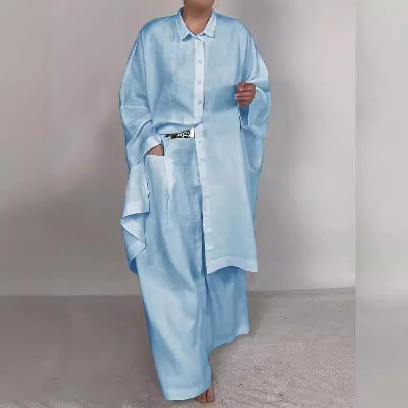 Women's Set Casual Loose Solid Color Shirt Set Wide Leg Pants Two Piece Set