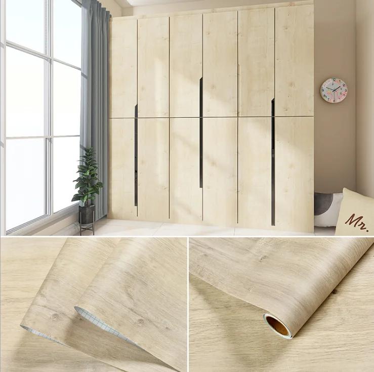 80Cm Width Wood Grain Pvc Wall Cover For Door Wardrobe Cupboard Table Furniture Water-Repellent Self Adhesive Decals Home Decor Film