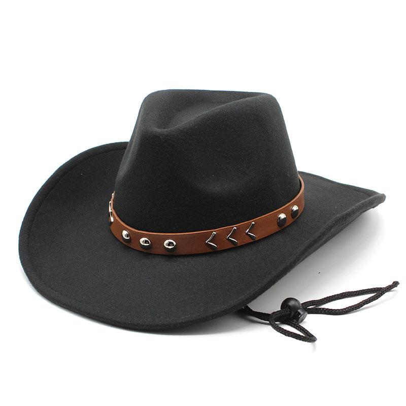 Wool Top Hat Western Denim Style Big Edge Hat Texture Belt Women'S Hat Jazz Hat
