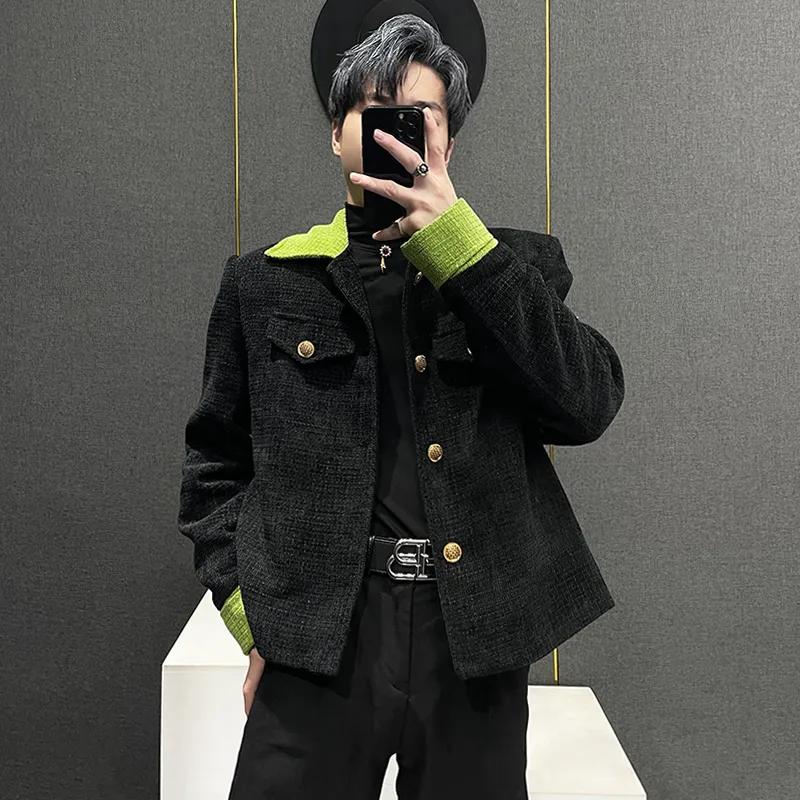 

Модная куртка в корейском стиле с утолщенным лацканом, короткая, контрастного цвета, трендовая, новая, пэчворк, свободный топ S чёрный