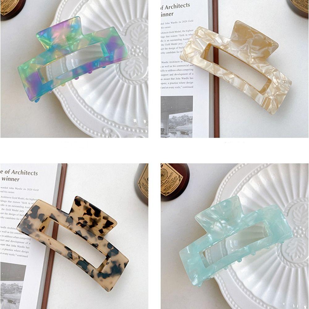 French Style Rectangular Hollow Hair Claw Colorful Shark Clip Acetic Acid Hair Clip  Travel