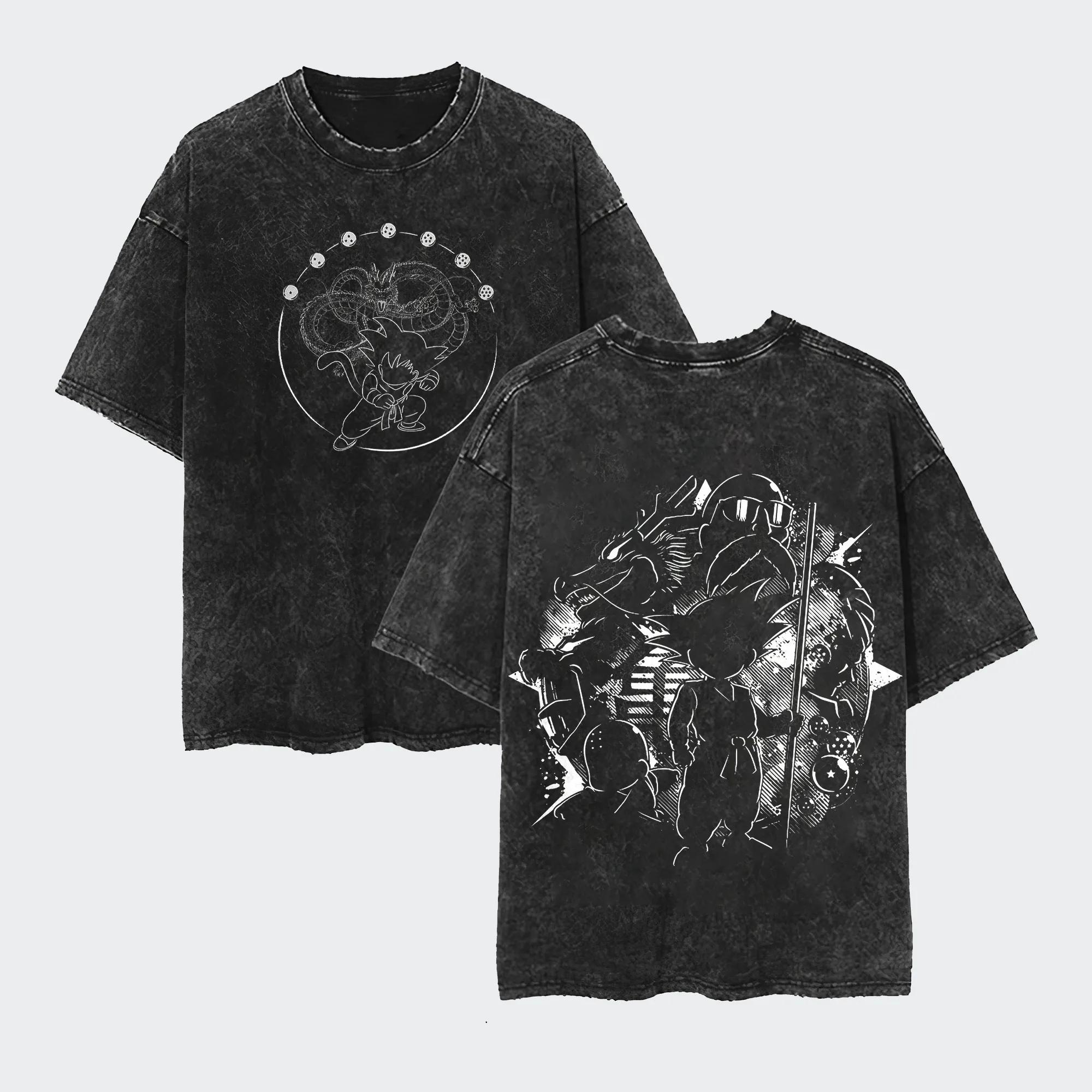 Dragon Ball Kid Goku T Shirt Shenron Men Acid Wash Oversized Anime Dragon Ball Z Cotton Vintage Gym Streetwear Graphic Top Tee M