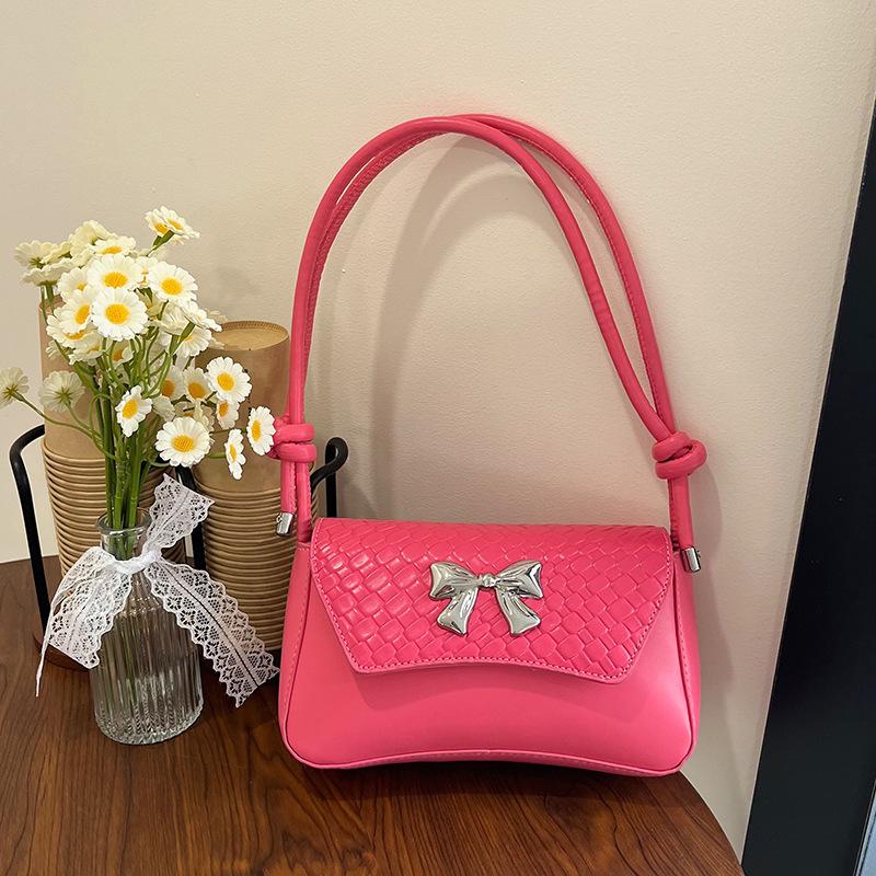 New high-end texture versatile temperament shoulder bag women's solid color bow trendy personalized casual messenger bag
