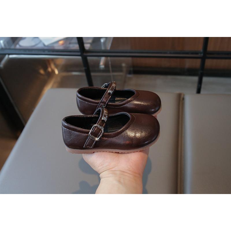 Korean Style Princess Simple Soft Sole Leather Shoes For Little Girls