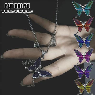 RUI RUI YU Funny Temperature Control Color Change Pendant Stainless Steel Chain Butterfly Necklace