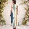 Women Plus Size Round Neck Sleeveless Geometric Printed A Line Long Dress With Side Pockets