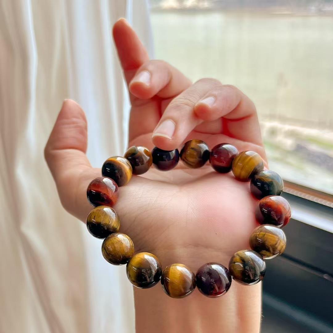 12Mm Large Particle Retro Boutique Natural Tiger S Eye Stone Bracelet