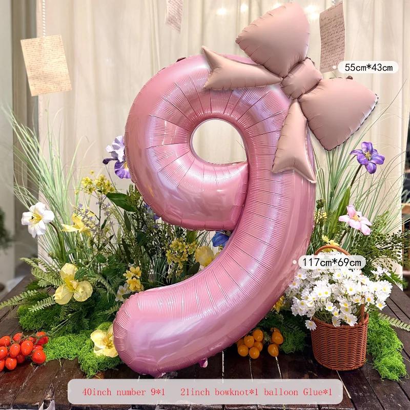 40" Number Foil Balloons For Baby Year End Party Birthday Anniversary, Bowknot Decoration Wedding Balloon Photo Props Supplies