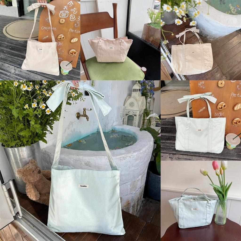 Trendy Soft Tote Bag With Bow For Women 2024 Everyday Use Pink Green Beige