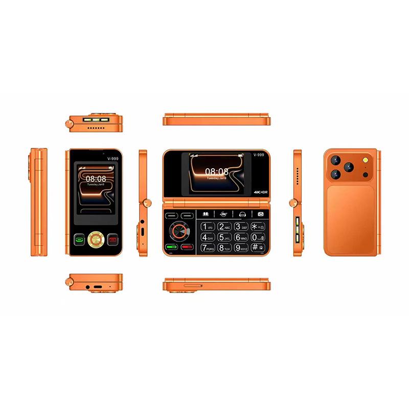 V999 Dual-Screen Foldable Mobile Phone: 2G, Dual SIM, Large Display, Loud Audio, Multilingual, New Arrival