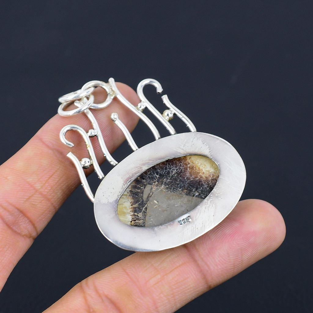 Natural Septarian Gemstone Indian Jewelry 925 Sterling Silver Pendant For Women