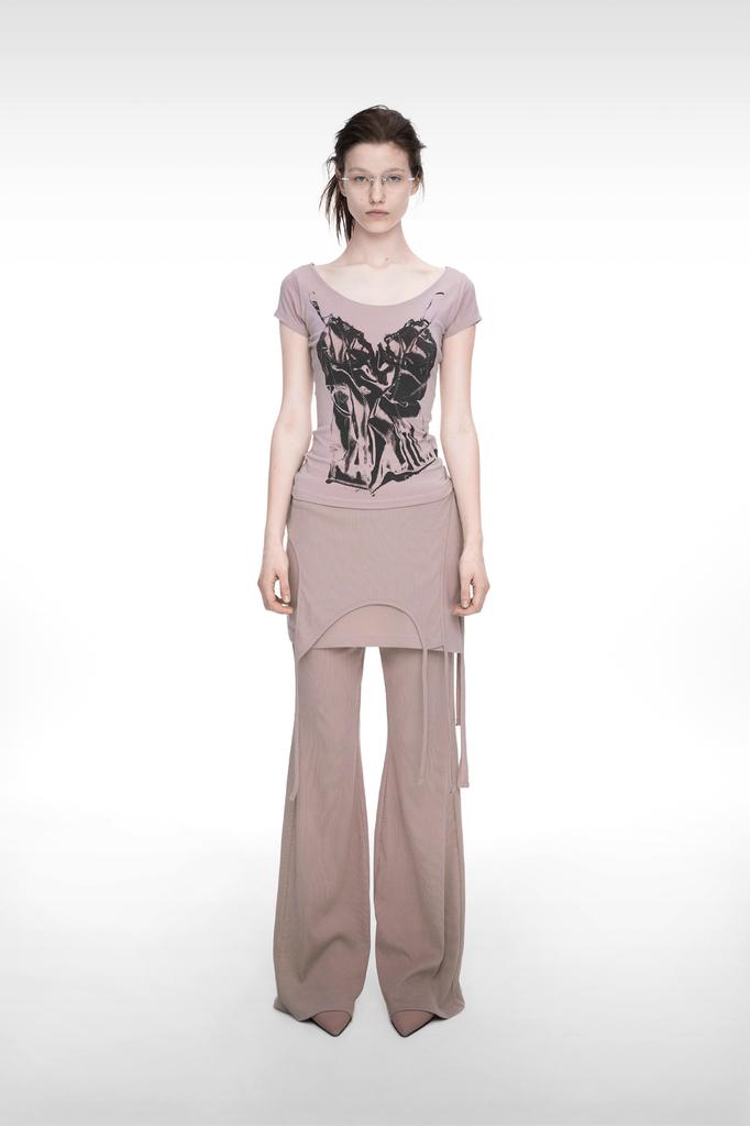 Nash Mixed Layered Skirt Pants Dusty Pink