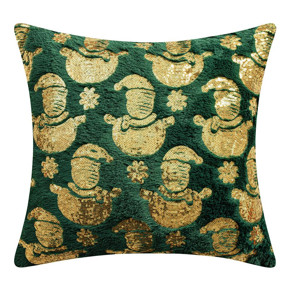 Gold Christmas Cushion Cover Velvet Cozy Soft Bronzing Snowflake Deer Printed Pillow Case Winter Holiday For Sofa Bed Home Decor