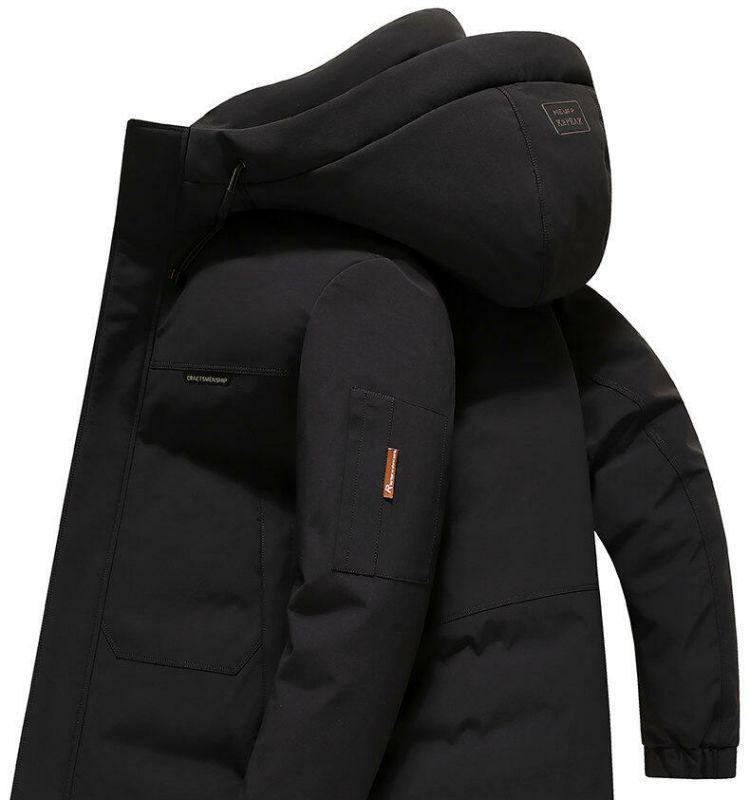 Męska Zimowa Kurtka Puchowa z Kapturem - Ciepła Odzież Wierzchnia w Kolorze Czarnym, Imbirowym, Żółtym