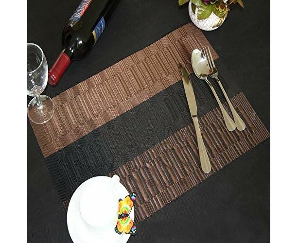 Bamboo PVC Woven Non-Slip Kitchen Table Mats - Grey & White Gradient (Set of 4)