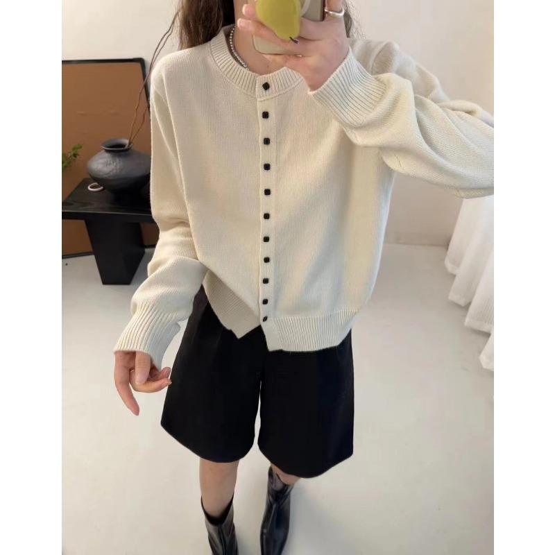 Simple Temperament Round Neck Single-breasted Knitted Cardigan Women's Soft Waxy Skin-friendly Long-sleeved Versatile Knitted Cardigan