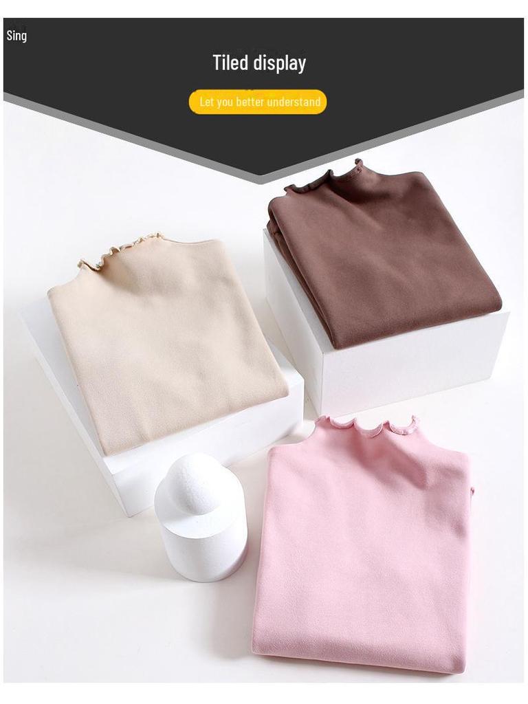 Girls' Long-Sleeve Ruffled T-Shirt with Half-High Collar - Black/White