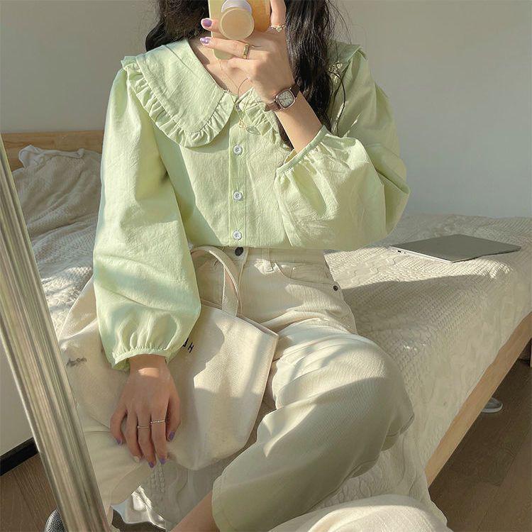 2024 Spring Fresh Doll Collar Loose Fit Long Sleeve Shirt for Women