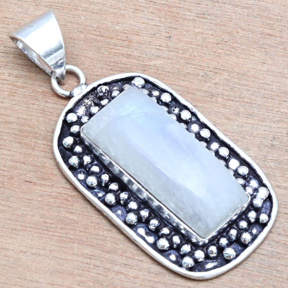 Pendant Moonstone Gemstone Handmade Mother'Day Gift Silver Jewelry 2"
