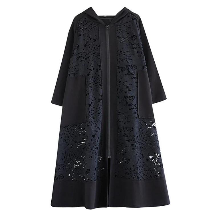

Women Casual Hollow Out Hooded Trench Coat with Zippers Xitao New DMJ3212 One Size чорний
