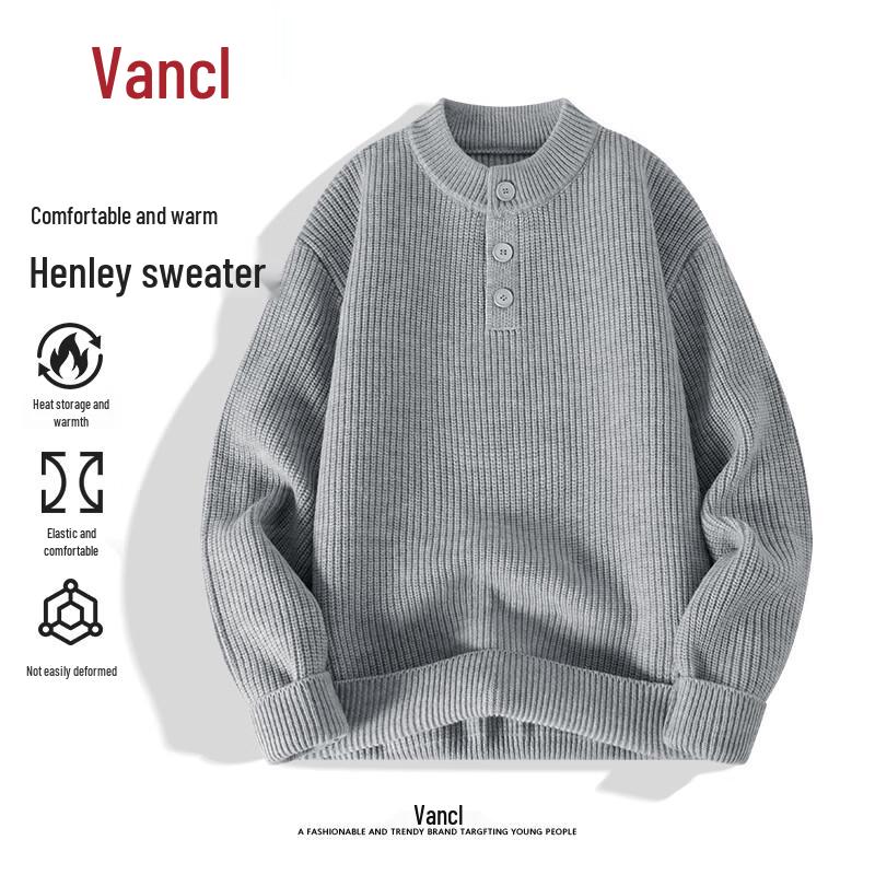 

VANCL Men s Henley Neck Knit Sweater 3XL