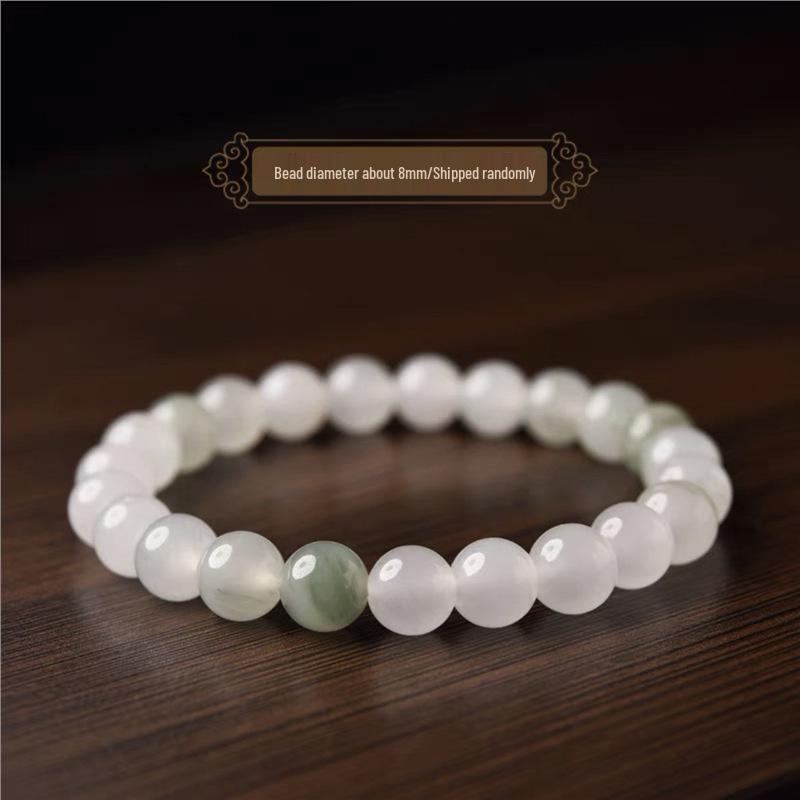 Women's Natural Tianshan, Hetian, and Xinjiang Golden Silk Jadeite Bracelet with White Chalcedony Beads