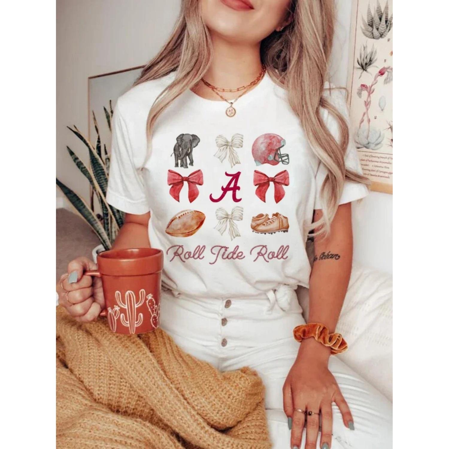 

Women s Sweet T-Shirt Trendy Cute Alabama Football Printed Pattern Aesthetic Clothing Summer Casual Style Printed Top T-Shirt XXXXXL