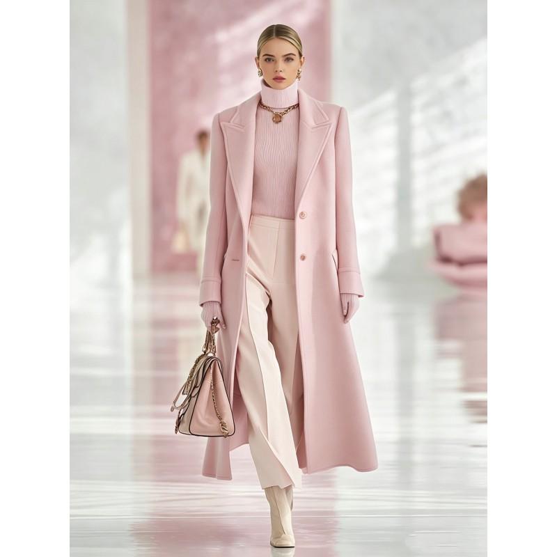 2026 Winter Women Long H-line Notched Lapel Wool Blend Coat Commuter Outerwear