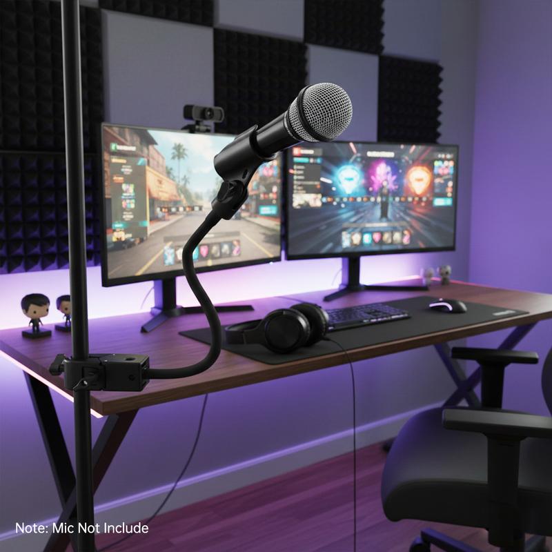 13 inch Gooseneck Microphone Stand Fit for Shure AT2020 with 2 Adapters and Cable Ties Flexible Mic Arm Heavy Duty Super Clamp
