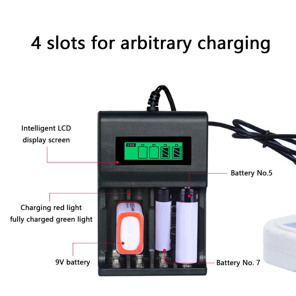 Portable USB Battery Charger Independent Charging Slots for 2A/3A 9V Equipped with LCD Display and Safety Features