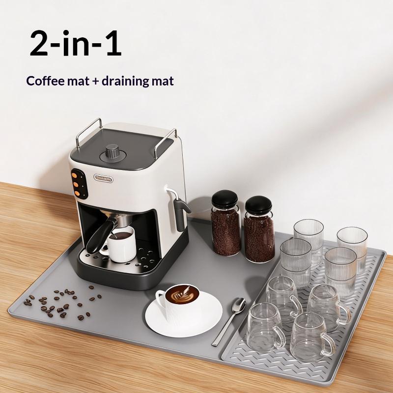 1/2 Peças Almofada de Máquina de Café de Silicone, Almofada Drenante Antiderrapante, Almofada de Secagem de Tigelas, Bandeja de Bancada de Mesa de Jantar de Cozinha de Silicone