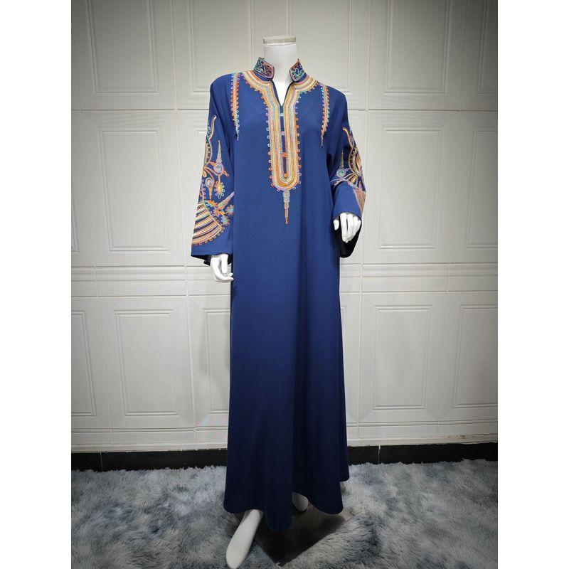 

Ab420 Middle East New Arrival Women s Clothing Embroider Rope Embroidery Pullover Dress Robe Blue L