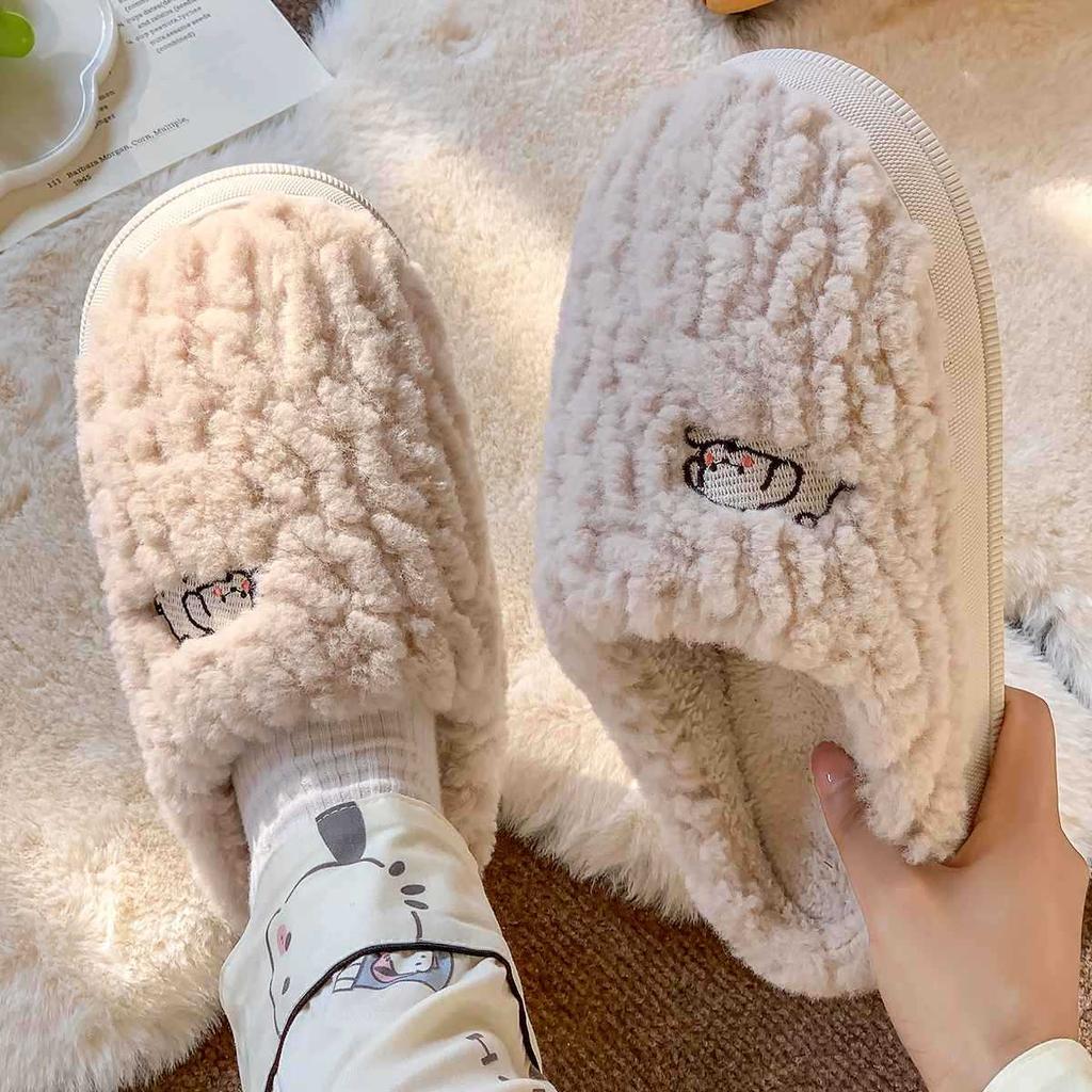 Fashion Fashionable Warm Indoor Slippers Men Household Plush Winter Couples Cartoon Personality Anti Slip Soft Bottom Cotton Shoes 2024