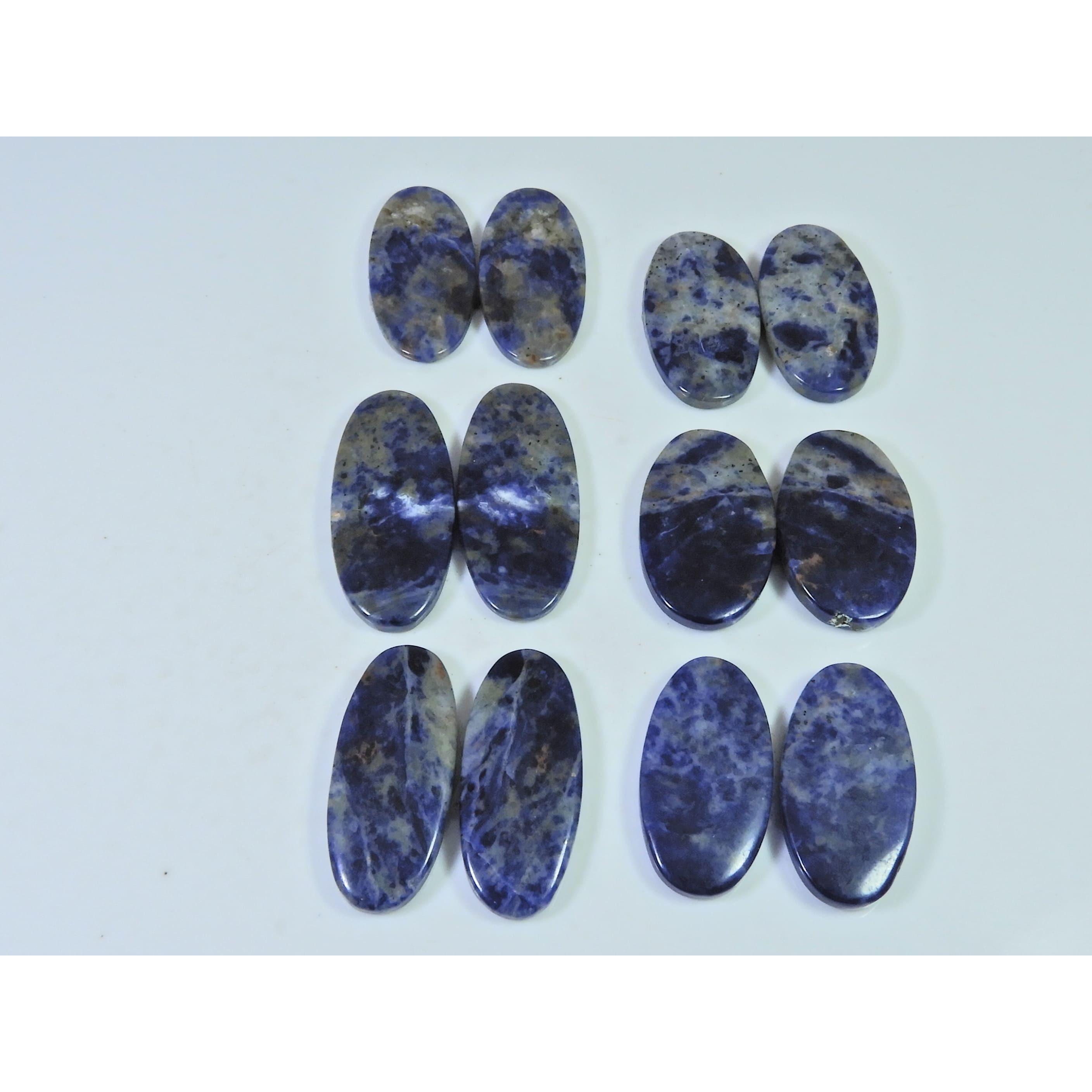208Cts.Natural Sodalite Matched Pair Oval Cabochon Loose Gemstone 6 Pair Lot C-1525