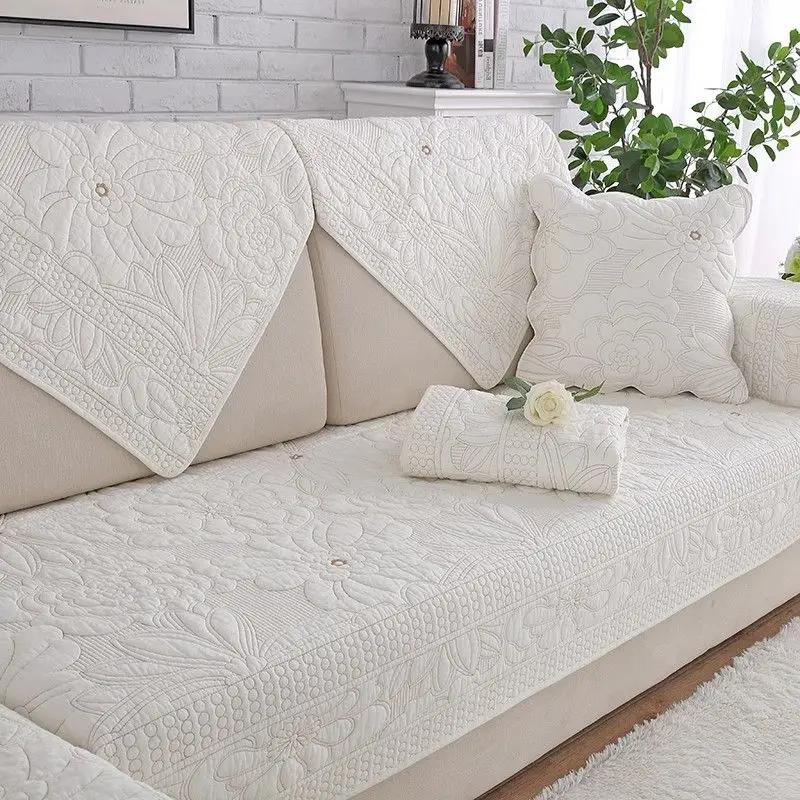 Cotton Fabric Floral Embroidery Sofa Towel Anti Slip Fabric Thickened Fabric Cushion Multi Purpose Sofa Cover Backrest Mat