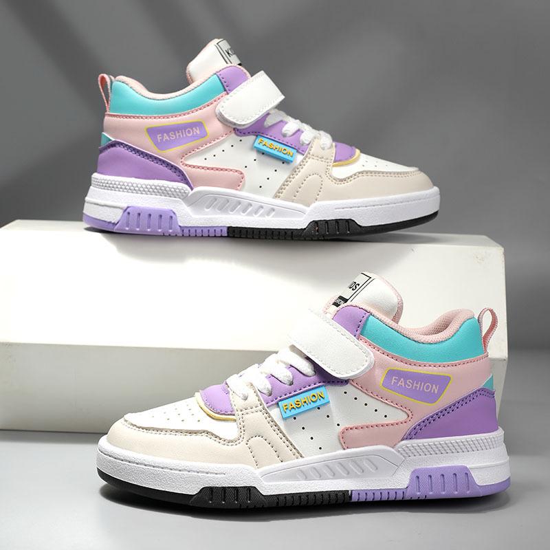 

Zapatos 2025 Spring New Boys Mid Top Casual Shoes Fashion Versatile Kids Sports Shoes Anti Slip Girls Sneakers Zapatillas Niña 28insole18.1cm фиолетовый