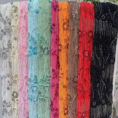 Elegantes Perlen Pailletten Spitzenstoff Pailletten Besticktes Spitzenstoff Diamant Fransen Hochzeitskleid Material für Kleidung