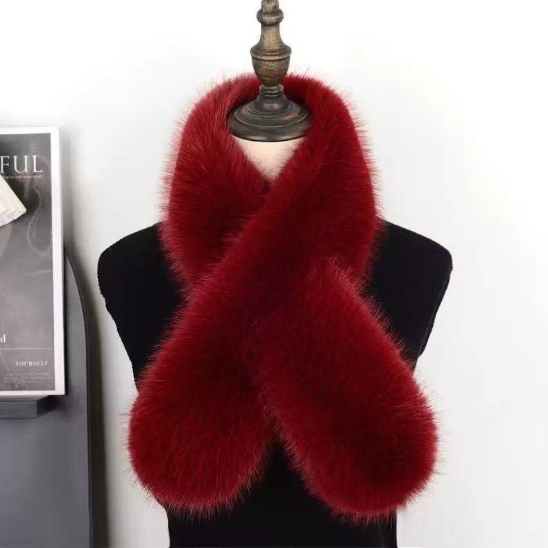 New Autumn Winter Women's Faux Fox Fur Double-sided Scarf - Stylish Versatile Thickened and Warm