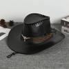New Vintage Fashion Cow Head Decorated Western Cowboy Hat Faux Leather Panama Style Bucket Jazz Cap for Men