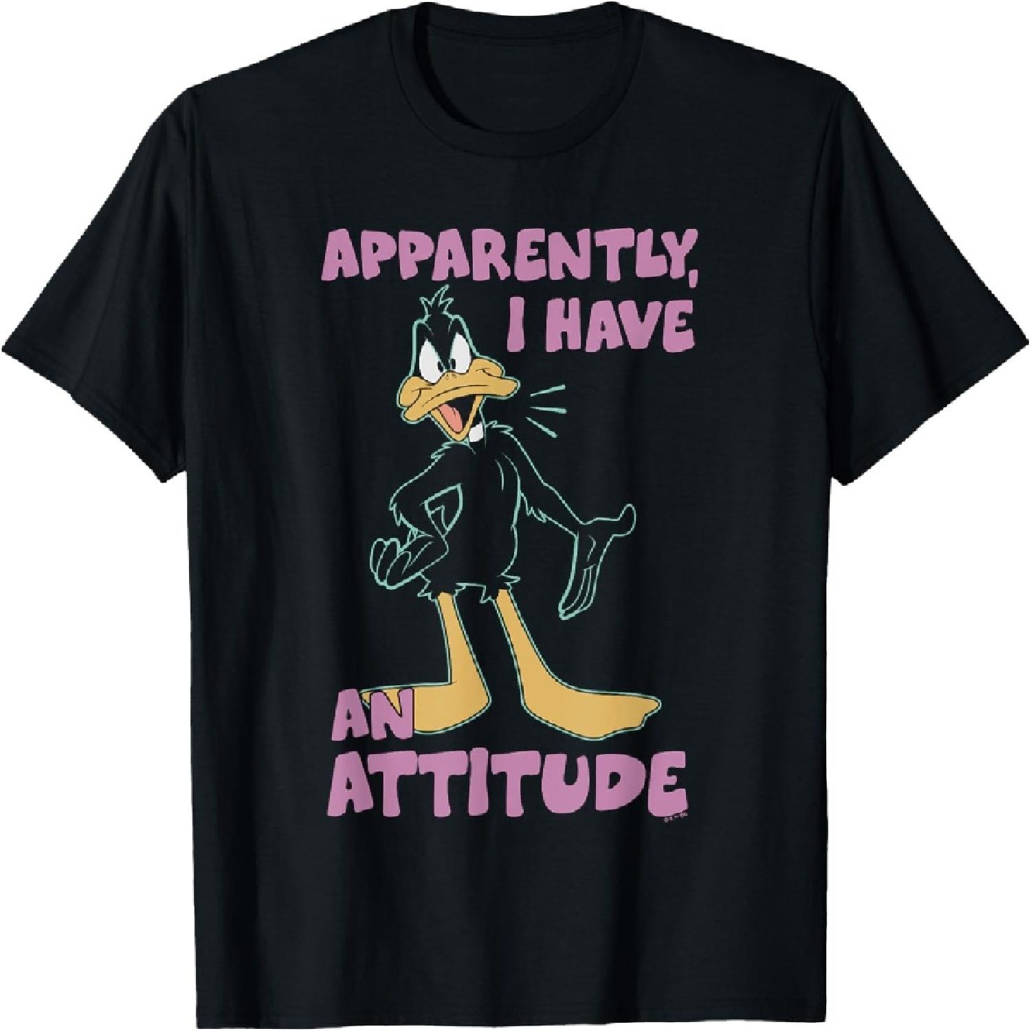 Looney Tunes Daffy Duck Apparently I Have An Attitude Logo T-Shirt S