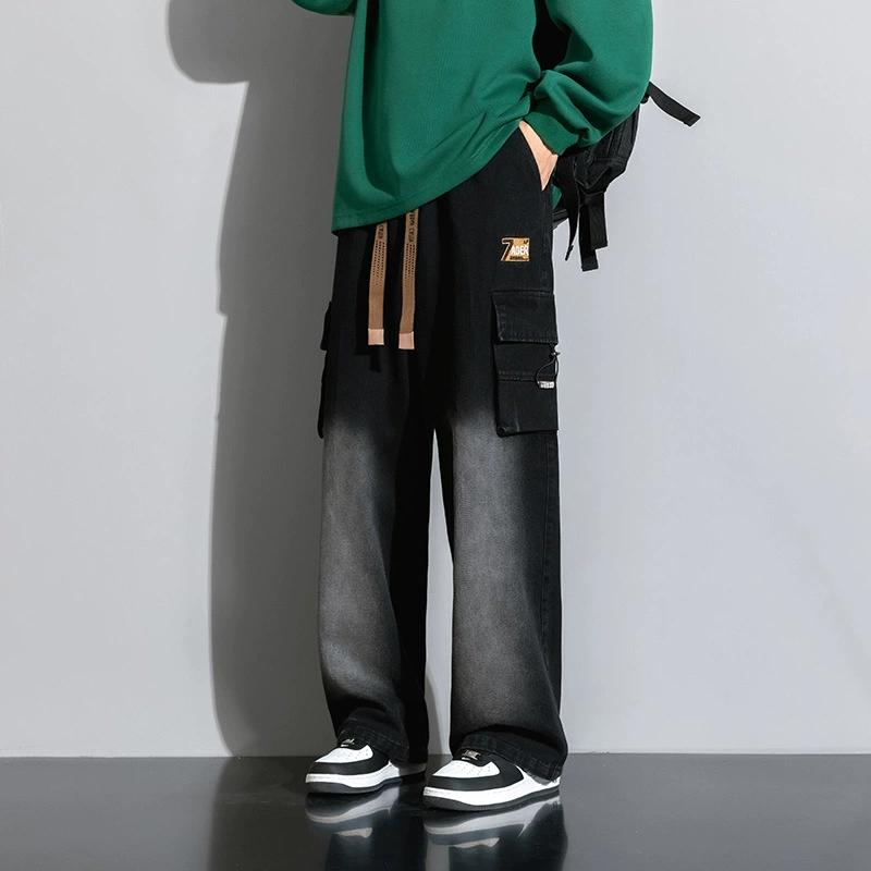 

Американские ретро джинсы свободного кроя с прямыми штанинами, модный бренд, уличный стиль, широкие брюки XS чёрный